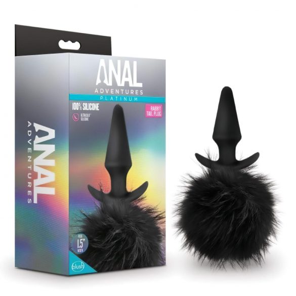 Anal-Plug Hasenschwanz Platin (Schwarz)