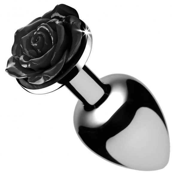 Booty Sparks Schwarze Rose - 79g Aluminium-Analdildo (Silber-Schwarz) 