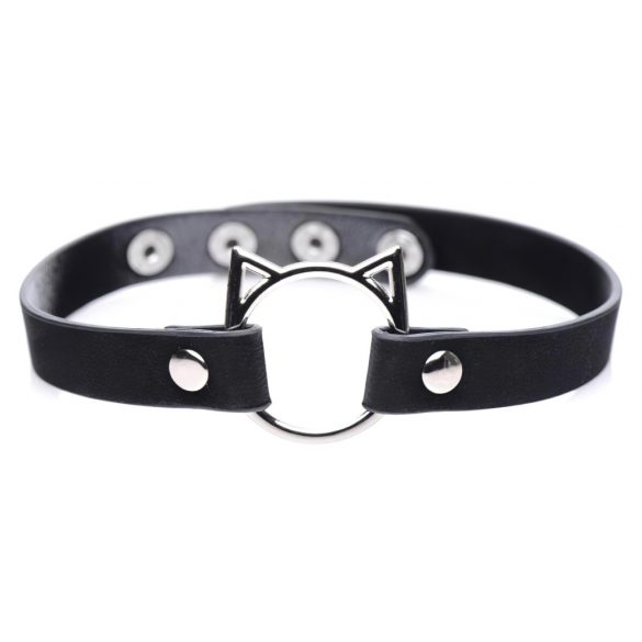 Master Series Verspielte Kitty - Halsband mit Katzenkopf-Ring (schwarz) 