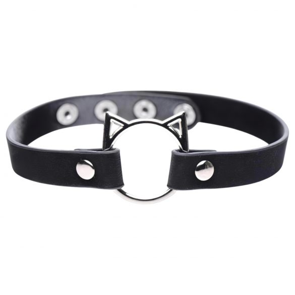 Master Series Verspielte Kitty - Halsband mit Katzenkopf-Ring (schwarz) 