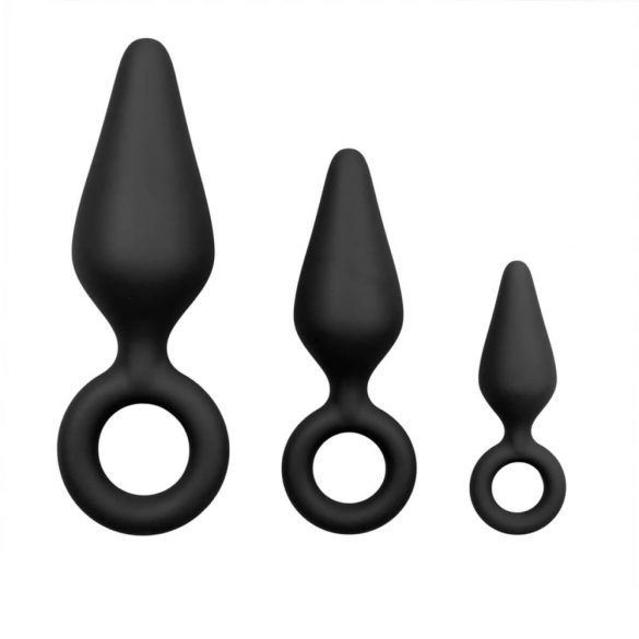 Easytoys - Anal-Dildo-Set mit Halt-Ring - 3 Stück (schwarz) 