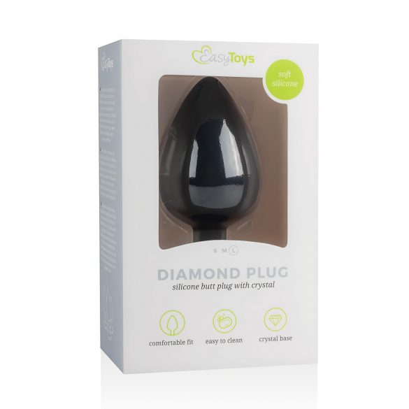 Easytoys Diamond Analplug - Weißer Stein, Groß, Schwarz