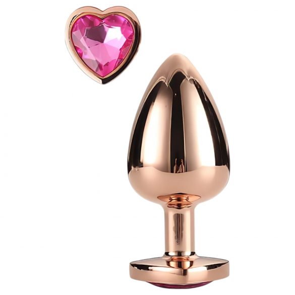 Gleaming Love - Aluminium Analplug mit herzförmigem Stein (Roségold)