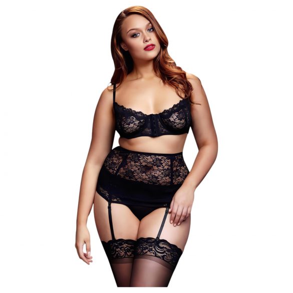 BACI Plus Size - Spitzen-Dessous-Trio - Schwarz (XL-XXL) 