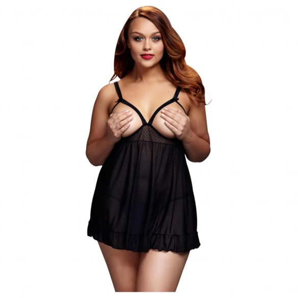 BACI Plus Size - offenes, gepunktetes Babydoll - schwarz (XL-XXL) 