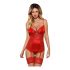 Obsessive Lovica - Spitzenstrumpfhalter-Oberteil und Tanga (rot)  - L/XL