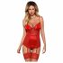 Obsessive Lovica - Spitzenstrumpfhalter-Oberteil und Tanga (rot)  - L/XL