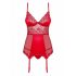 Obsessive Lovica - Spitzenstrumpfhalter-Oberteil und Tanga (rot)  - L/XL