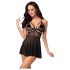 Obsessive 838-BAB-1 - Transparenter Spitzen-Babydoll mit String (Schwarz) - L/XL