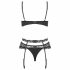 Obsessive Heartina - Blumige Dessous-Set mit herzförmigem Schmuck (schwarz) 