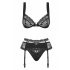 Obsessive Heartina - Blumige Dessous-Set mit herzförmigem Schmuck (schwarz)  - L/XL